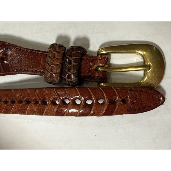 Vintage Braided Leather Belt Mens 42 Brown Gold  Brass Buckle Heritage Gentleman - Picture 3 of 16